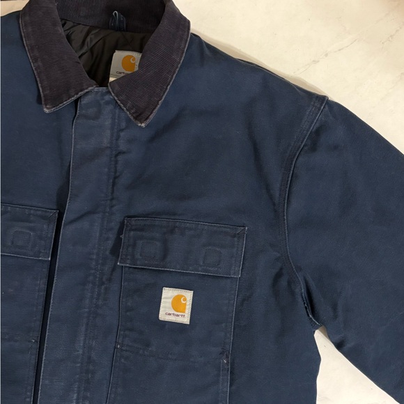 Vintage Carhartt 48 Tall Navy Detroit Arctic Quilt Lined Jacket  Corduroy Collar - Picture 3 of 11